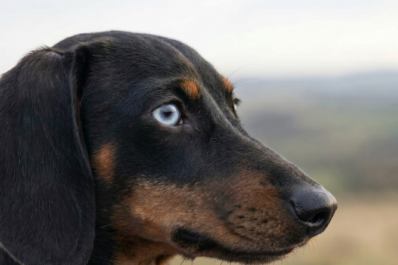 Dachshund wearing a spine-safe Doxie Gang harness — designed for the dachshund body shape